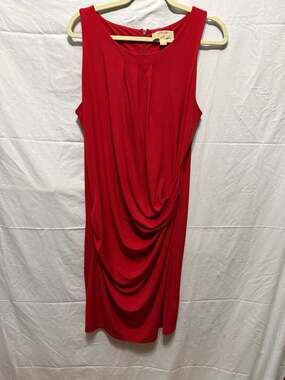 Michael Kors Sleeveless Red Drape Front Sheath Midi Dress